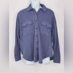 AERIE NWT Soft, Oversized Waffle Button Up Top in a Blue/purple Shade Size XS